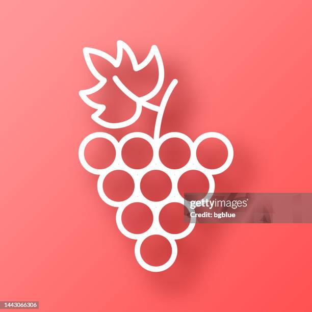 ilustrações, clipart, desenhos animados e ícones de uva. ícone no fundo vermelho com sombra - folha de parreira