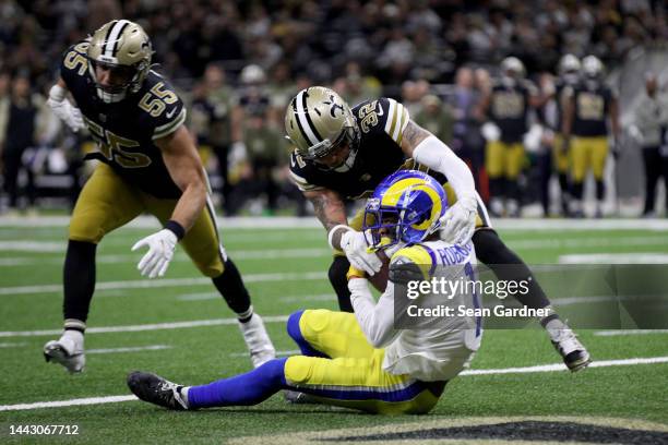 Allen Robinson II of the Los Angeles Rams scores a touchdown against Tyrann Mathieu of the New Orleans Saints during the second quarter at Caesars...