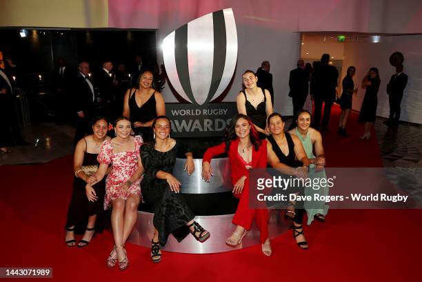 New Zealand Black Ferns players Sylvia Brunt, Renee Holmes, Joanah Ngan-Woo, Theresa Fitzpatrick, Ruby Tui, Maia Roos, Charmaine McMenamin, and...