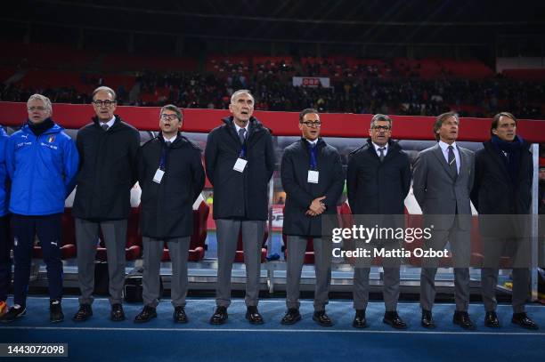 Staff of Italy line up during National Anthems prior to kick off of the friendly match between Austria and Italy at Ernst Happel Stadion on November...