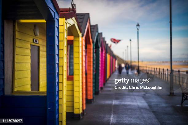 beach huts at saltburn by the sea in teeside - saltburn stock pictures, royalty-free photos & images