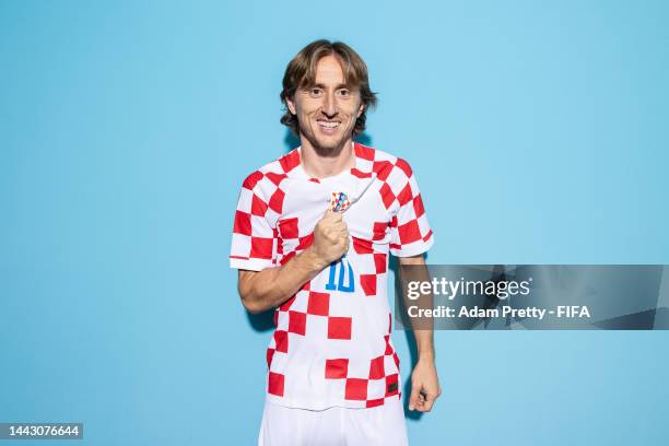 Luka Modric of Croatia poses during the official FIFA World Cup Qatar 2022 portrait session on November 19, 2022 in Doha, Qatar.