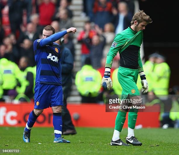 David De Gea and Wayne Rooney of Manchester United leave the field after the Barclays Premier League match between Sunderland and Manchester United...