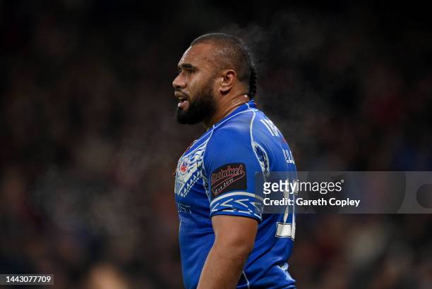 Junior Paulo of Samoa during the Rugby League World Cup Final match between Australia and Samoa at Old Trafford on November 19, 2022 in Manchester,...