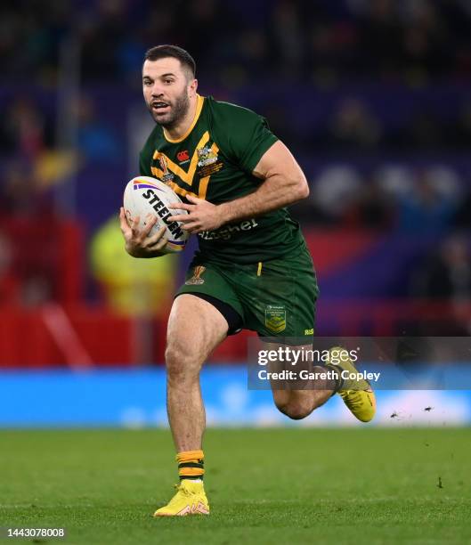 James Tedesco of Australia during the Rugby League World Cup Final match between Australia and Samoa at Old Trafford on November 19, 2022 in...