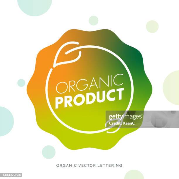 organischer schriftzug. logo für natürliche mahlzeiten mit frischen produkten. ökologie bauernhof bio lebensmittel vektor premium badges stock illustration - biologie stock-grafiken, -clipart, -cartoons und -symbole