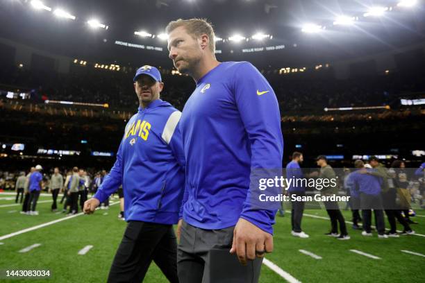 Head coach Sean McVay of the Los Angeles Rams walks off the field after losing to the New Orleans Saints at Caesars Superdome on November 20, 2022 in...