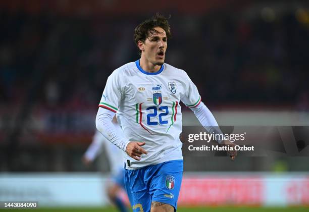 Nicolo Zaniolo of Italy in action during the friendly match between Austria and Italy at Ernst Happel Stadion on November 20, 2022 in Vienna, Austria.