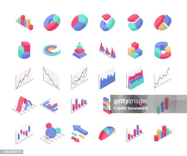 illustrazioni stock, clip art, cartoni animati e icone di tendenza di raccolta di grafici isometrici e diagrammi. - 3d charts