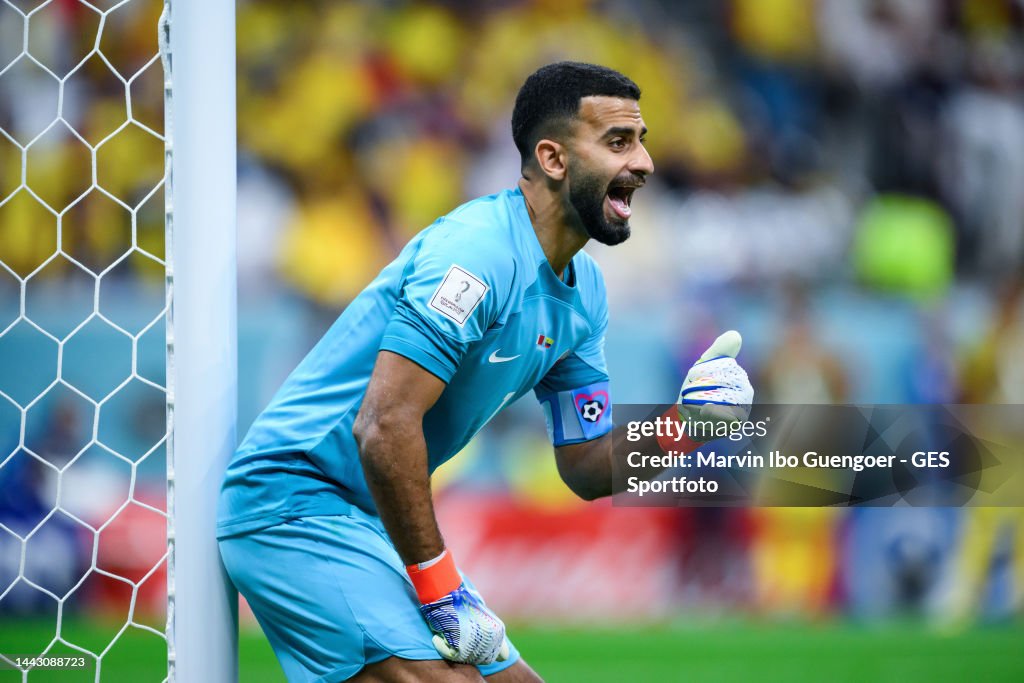 Saad Al-Sheeb of Qatar gestures during the FIFA World Cup Qatar 2022 ...