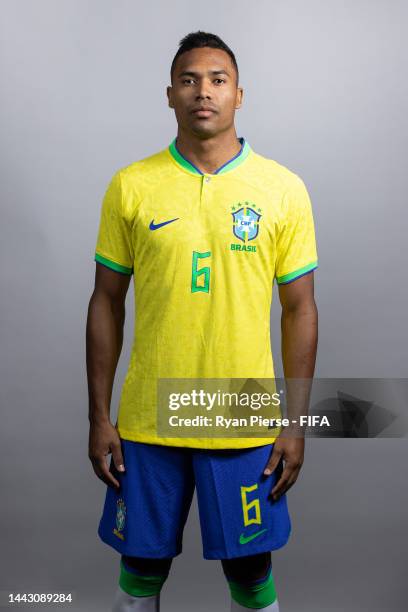 Alex Sandro of Brazil poses during the official FIFA World Cup Qatar 2022 portrait session on November 20, 2022 in Doha, Qatar.