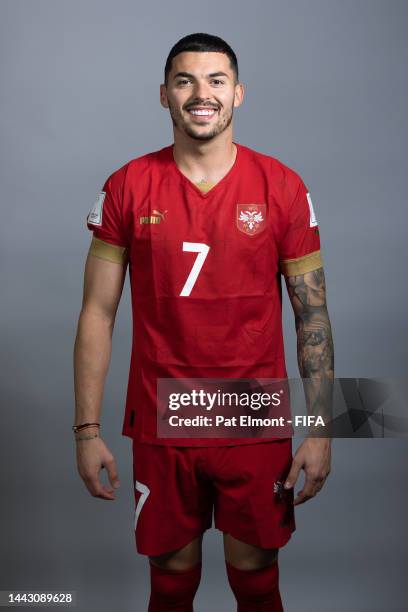 Nemanja Radonjic of Serbia poses during the official FIFA World Cup Qatar 2022 portrait session on November 20, 2022 in Doha, Qatar.