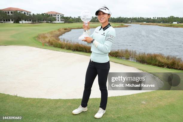 Lydia Ko of New Zealand poses with the CME Globe trophy after winning the CME Group Tour Championship at Tiburon Golf Club on November 20, 2022 in...