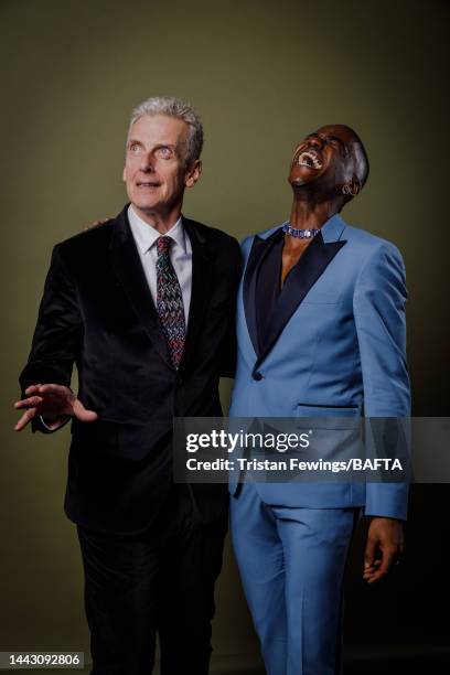 Peter Capaldi and Ncuti Gatwa laugh as they attend the British Academy Scotland Awards at DoubleTree by Hilton on November 20, 2022 in Glasgow,...