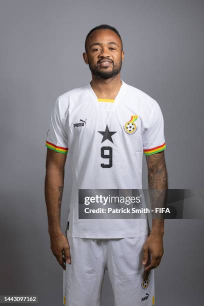 Jordan Ayew of Ghana poses during the official FIFA World Cup Qatar 2022 portrait session on November 20, 2022 in Doha, Qatar.