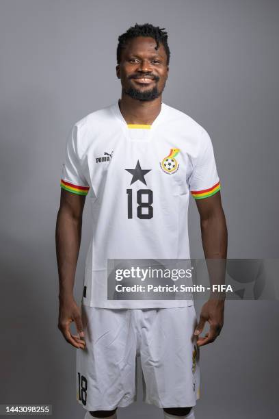 Daniel Amartey of Ghana poses during the official FIFA World Cup Qatar 2022 portrait session on November 20, 2022 in Doha, Qatar.