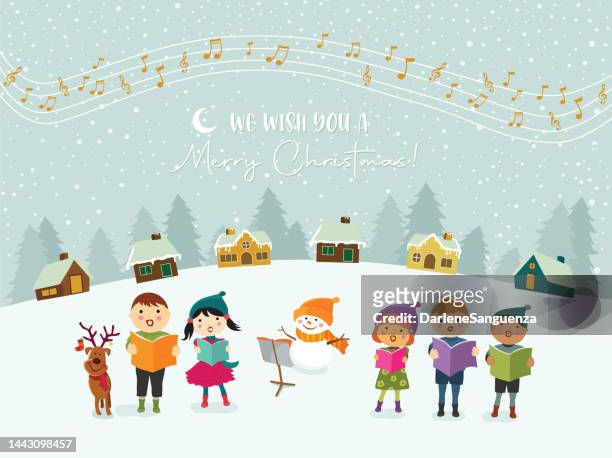 kinder singen weihnachten carols - christmas carols stock-grafiken, -clipart, -cartoons und -symbole