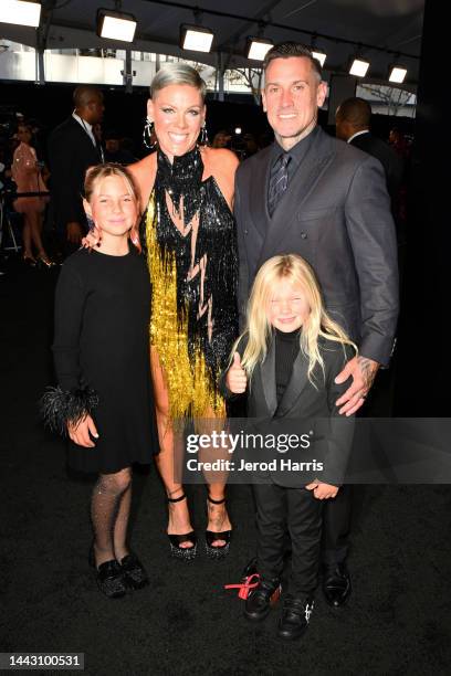 Willow Sage Hart, P!nk, Carey Hart, and Jameson Moon Hart attend the 2022 American Music Awards at Microsoft Theater on November 20, 2022 in Los...