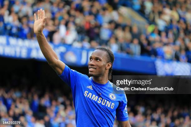 Didier Drogba of Chelsea applauds the fans during the Barclays Premier League match between Chelsea and Blackburn Rovers at Stamford Bridge on May...