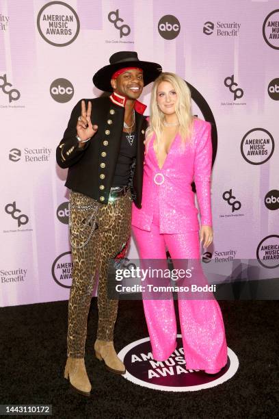 Jimmie Allen and Meghan Trainor attend the 2022 American Music Awards at Microsoft Theater on November 20, 2022 in Los Angeles, California.