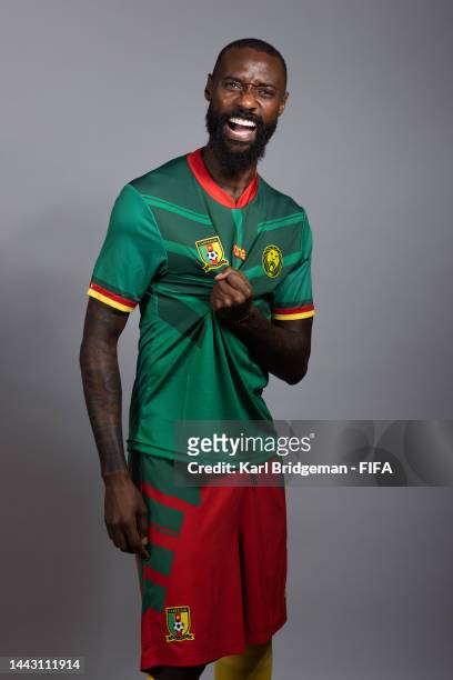 Nicolas Nkoulou of Cameroon poses during the official FIFA World Cup Qatar 2022 portrait session on November 20, 2022 in Doha, Qatar.