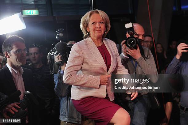 Lead candidate of the German Social Democrats Hannelore Kraft comes to supporters after the announcement of initial exit poll results that give the...