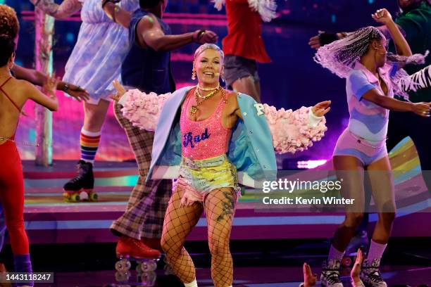 Nk performs onstage during the 2022 American Music Awards at Microsoft Theater on November 20, 2022 in Los Angeles, California.