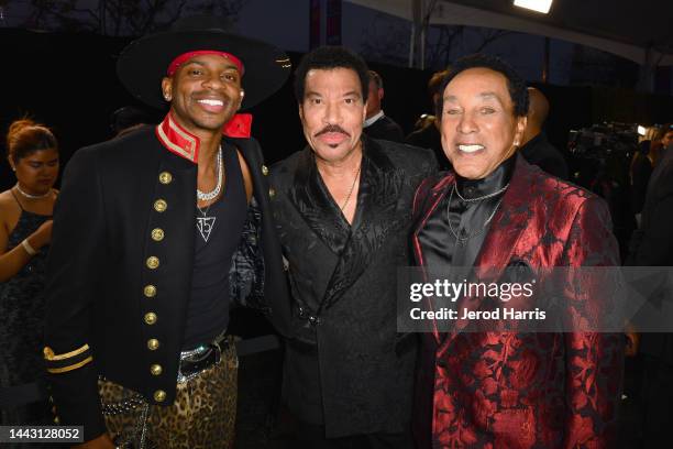 Jimmie Allen, Lionel Richie, and Smokey Robinson attend the 2022 American Music Awards at Microsoft Theater on November 20, 2022 in Los Angeles,...