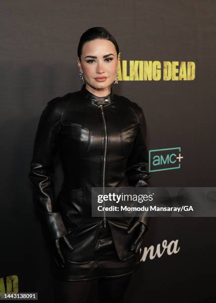 Demi Lovato arrives at The Walking Dead Live: The Finale Event at The Orpheum Theatre on November 20, 2022 in Los Angeles, California.