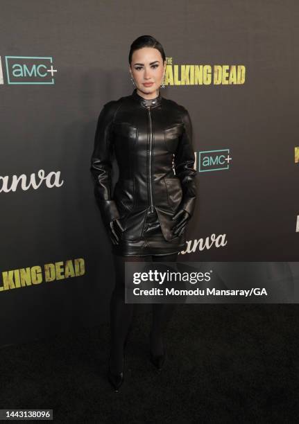 Demi Lovato arrives at The Walking Dead Live: The Finale Event at The Orpheum Theatre on November 20, 2022 in Los Angeles, California.