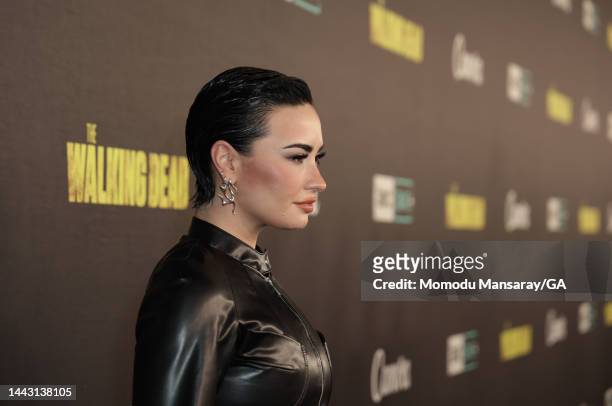 Demi Lovato arrives at The Walking Dead Live: The Finale Event at The Orpheum Theatre on November 20, 2022 in Los Angeles, California.
