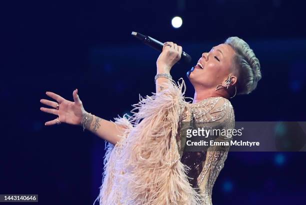 Nk performs onstage during the 2022 American Music Awards at Microsoft Theater on November 20, 2022 in Los Angeles, California.