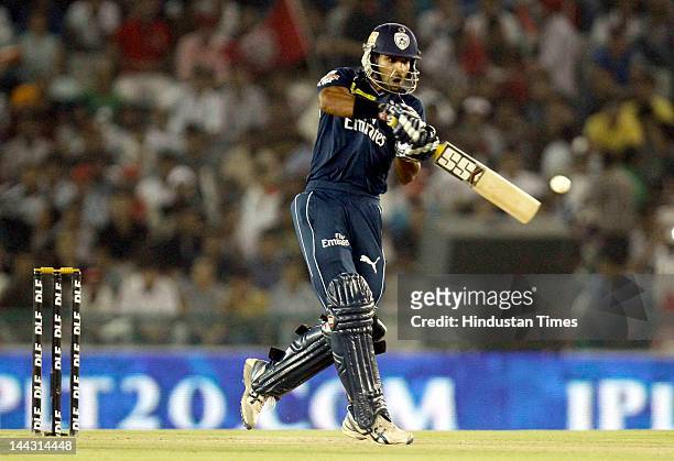 Deccan Chargers batsman Shikhar Dhawan plays a shot during the IPL T20 cricket match played between Kings XI Punjab and Deccan Chargers at PCA...