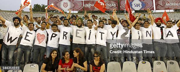Kings XI Punjab supporters during the IPL T20 cricket match played between Kings XI Punjab and Deccan Chargers at PCA Stadium on amy 13, 2012 in...