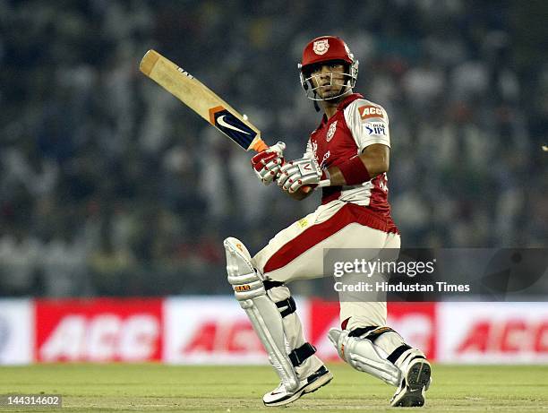 Kings XI Punjab batsman Mandeep Singh plays a shot during the IPL T20 cricket match played between Kings XI Punjab and Deccan Chargers at PCA Stadium...