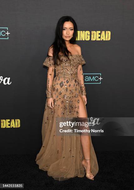 Christian Serratos arrives at The Walking Dead Live: The Finale Event at The Orpheum Theatre on November 20, 2022 in Los Angeles, California. (Photo...