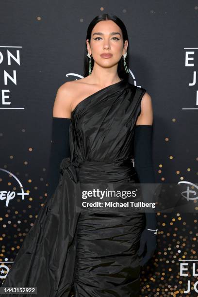 Dua Lipa attends the Disney+ "Elton John Live: Farewell From Dodger Stadium" Yellow Brick Road Event at Dodger Stadium on November 20, 2022 in Los...