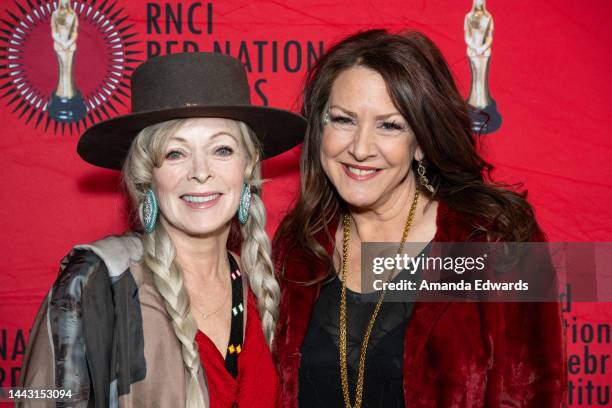 Actresses Frances Fisher and Joely Fisher arrive at the Red Nation Celebration Institute's 27th RNCI Red Nation Awards at the Fine Arts Theatre on...