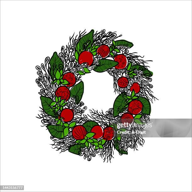 webchristmas wreath bulbs and leaves chalkboard - wreath on door stock illustrations