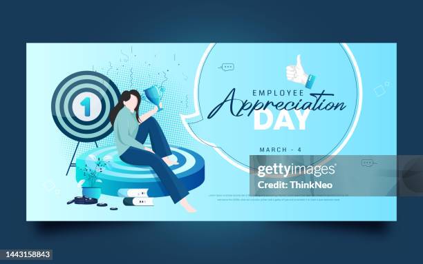 stockillustraties, clipart, cartoons en iconen met vector conceptual illustration of employee recognition award - werknemer-van-de-maand