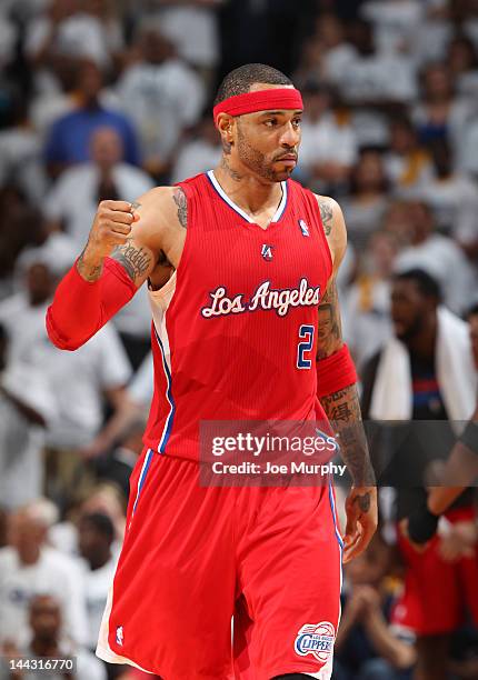 Kenyon Martin of the Los Angeles Clippers reacts to a play in Game Seven of the Western Conference Quarterfinals against the Memphis Grizzlies during...