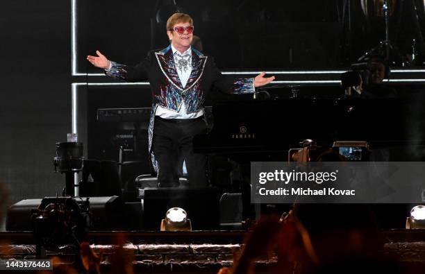 Elton John performs at Dodger Stadium on November 20, 2022 in Los Angeles, California.