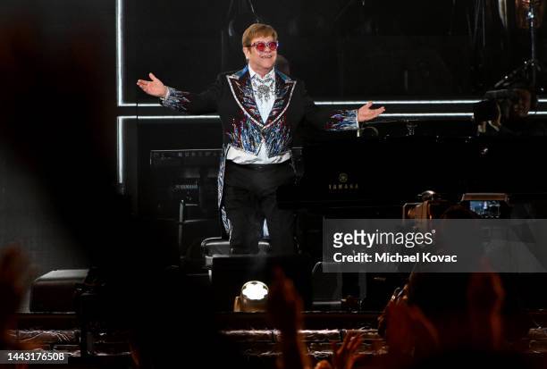 Elton John performs at Dodger Stadium on November 20, 2022 in Los Angeles, California.
