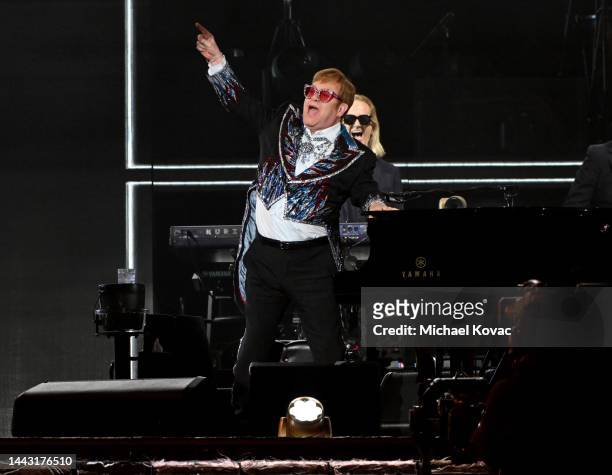 Elton John performs at Dodger Stadium on November 20, 2022 in Los Angeles, California.