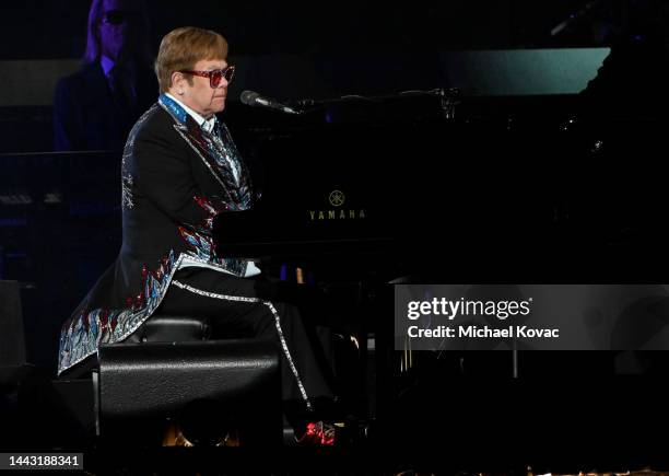 Elton John performs at Dodger Stadium on November 20, 2022 in Los Angeles, California.