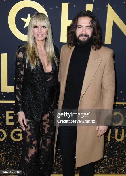 Heidi Klum and Tom Kaulitz arrives at the Disney+ "Elton John Live: Farewell From Dodger Stadium" Yellow Brick Road Event at Dodger Stadium on...