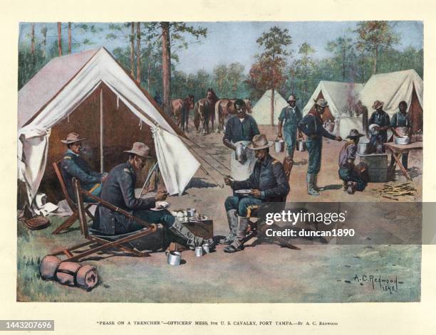 bildbanksillustrationer, clip art samt tecknat material och ikoner med officers' mess, united states army 9th cavalry regiment, african american buffalo soldiers, port tampa, spanish american war era, 1890s, 19th century - regemente