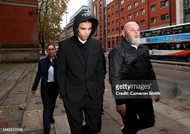 Manchester United footballer, Mason Greenwood arrives for the first day of his trial at Manchester's Minshull Street Crown Court on November 21, 2022...