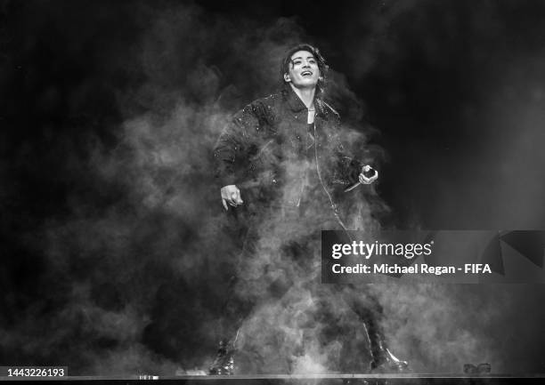 Jung Kook of BTS performs during the opening ceremony prior to the FIFA World Cup Qatar 2022 Group A match between Qatar and Ecuador at Al Bayt...