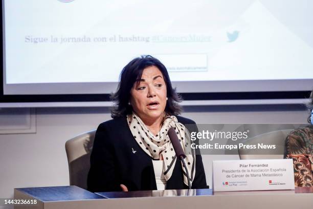 The president of the Spanish Association of Metastatic Breast Cancer, Pilar Fernandez Pascual, takes part in the debate 'Living with cancer' at the...